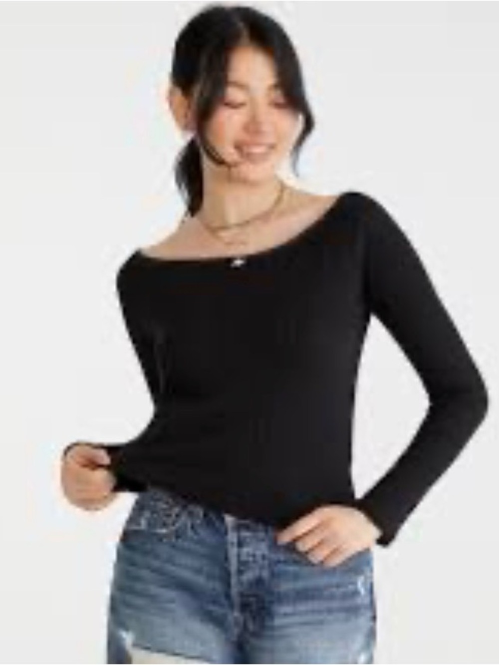 AEROPOSTALE Long Sleeve Pointelle Open-Neck Tee size XS